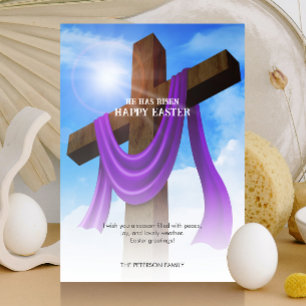 Cartes Pour Fêtes Annuelles Ruban violet sur croix Paysage nuageux Il est