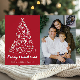 Cartes Pour Fêtes Annuelles Rubans d'arbre de Noël fantaisistes Photo rouge