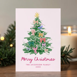 Cartes Pour Fêtes Annuelles Rubans Fantaisistes d'Arbre de Noël Rose Non-Photo