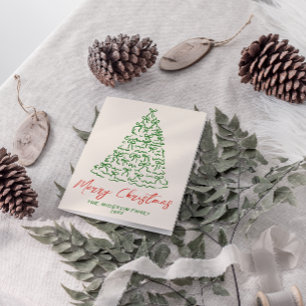 Cartes Pour Fêtes Annuelles Rubans Retro Vintages tirés à la main Arbre Noël