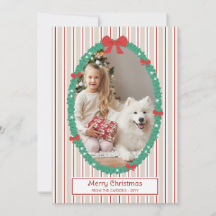 Cartes Pour Fêtes Annuelles Rubans rouges Stripes & Garland Joyeux Noël
