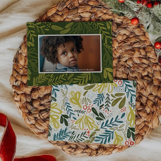 Cartes Pour Fêtes Annuelles Rubrique verte | Photo botanique festive (Green Bramble | Festive Botanical Photo Holiday Card)