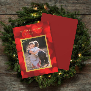 Cartes Pour Fêtes Annuelles Ruby Red Bokeh Lights Faux Gold Joyeux Noël