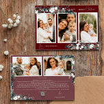 Cartes Pour Fêtes Annuelles Ruby Red Green Vintage Cinq photos Collage<br><div class="desc">Bienvenue dans notre superbe design de la Ruby Red Greenery Vintage Five Photo Collage Holiday Card, où le charme vintage et l'élégance moderne se marient. Cette conception est composée d'une végétation d'aquarelle complexe et d'une calligraphie subtilement élégante avec une typographie simple, capturant l'essence de l'esprit traditionnel et rustique cottage core....</div>