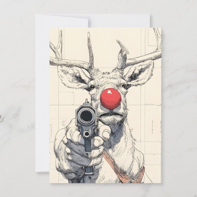 Cartes Pour Fêtes Annuelles Rudolph has a Gun Funny Adult Christmas Cards (Devant)