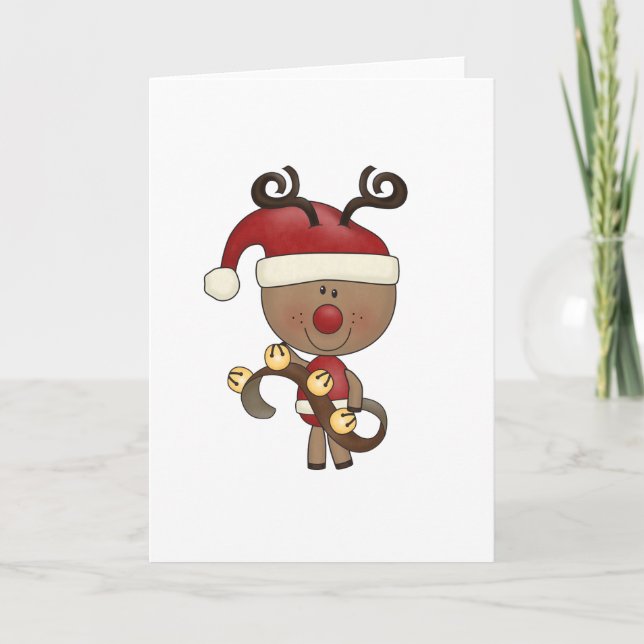Cartes Pour Fêtes Annuelles Rudy Reindeer Avec Des Cloches (Devant)