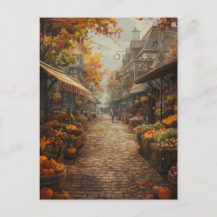 Cartes Pour Fêtes Annuelles Rue de marché animée avec feuillage d'automne en a