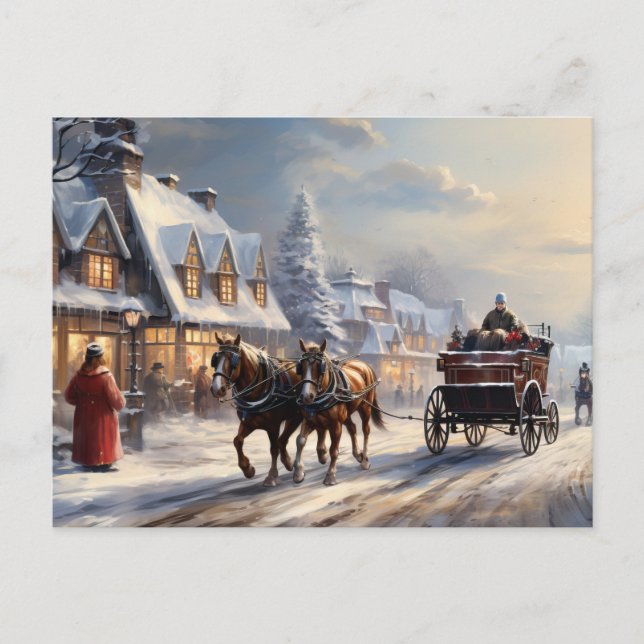Cartes Pour Fêtes Annuelles Rue de transport de Noël à cheval (Devant)