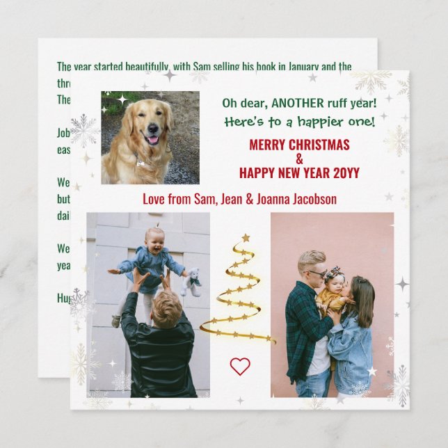 Cartes Pour Fêtes Annuelles Ruff Year Funny Pet Dog Xmas Tree Letter Photos (Devant / Derrière)