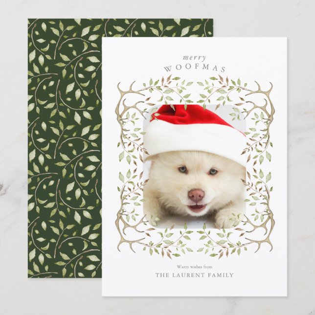 Cartes Pour Fêtes Annuelles Russe Animaux de compagnie Woodland Antler Wreath  (Devant / Derrière)