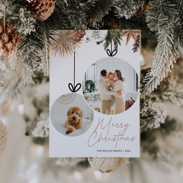 Cartes Pour Fêtes Annuelles Russe aquarelle famille photo Noël (Rustic Watercolor Family Photo Christmas Card)