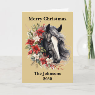 Cartes Pour Fêtes Annuelles Russe Black Noël Horse Wreath Holiday