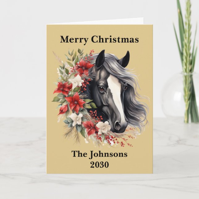 Cartes Pour Fêtes Annuelles Russe Black Noël Horse Wreath Holiday (Devant)