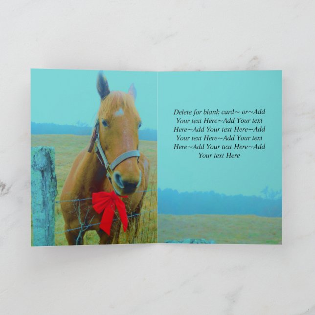Cartes Pour Fêtes Annuelles Russe Bleu Cheval de Noël Bow Rouge (Intérieur)