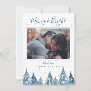 Cartes Pour Fêtes Annuelles Russe Blue Pine Forest Aquarelle photo de vacances