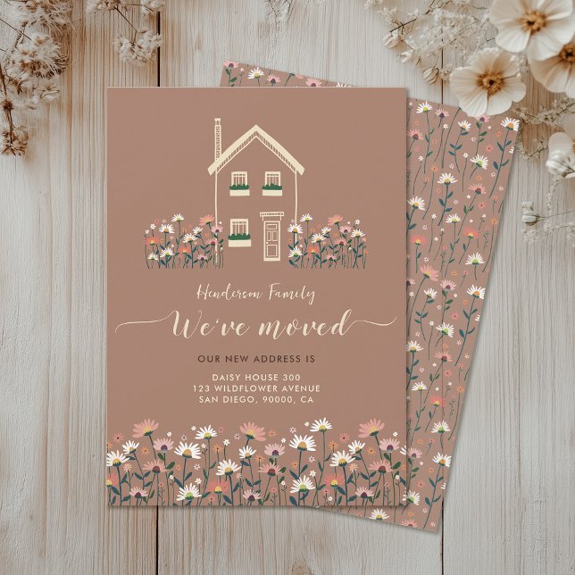 Cartes Pour Fêtes Annuelles Russe Boho Fleur sauvage Nous Avons Déménagé Faire (Créateur téléchargé)