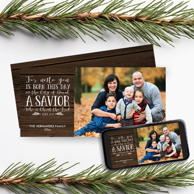 Cartes Pour Fêtes Annuelles Russe Bois Noël Bible Verse Photo de vacances (Rustic Wood Christmas Bible Verse Holiday Photo Card)