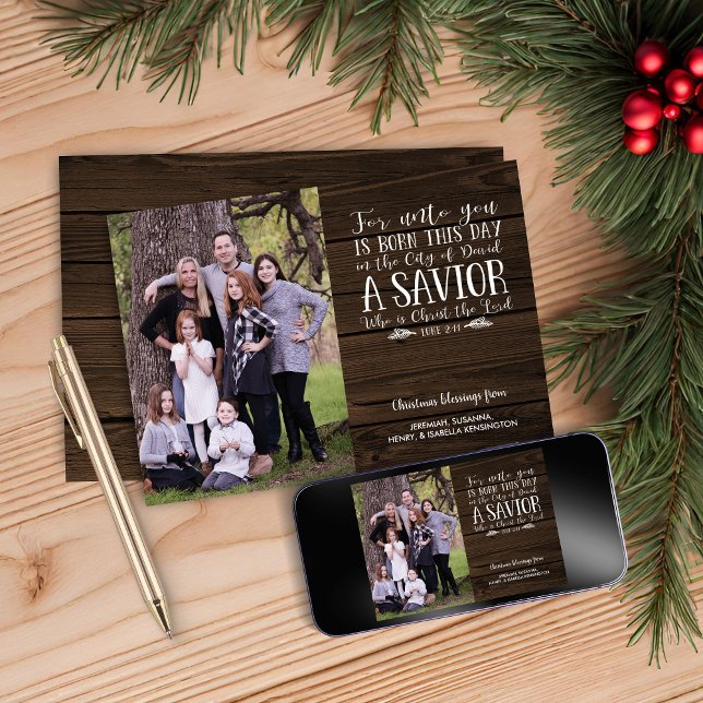 Cartes Pour Fêtes Annuelles Russe Bois Noël Bible Verse Photo de vacances (Rustic Wood Christmas Bible Verse Holiday Photo Card)