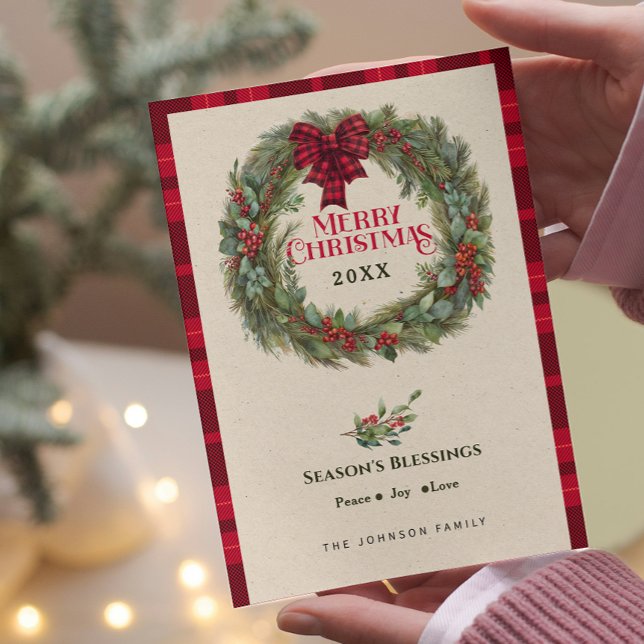 Cartes Pour Fêtes Annuelles Russe Buffalo Plaid Ferme de Noël Wreath (Créateur téléchargé)