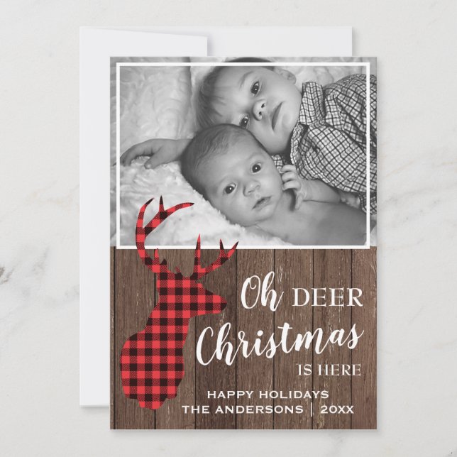 Cartes Pour Fêtes Annuelles Russe Buffalo Plaid OH DEER Photo de Noël (Devant)