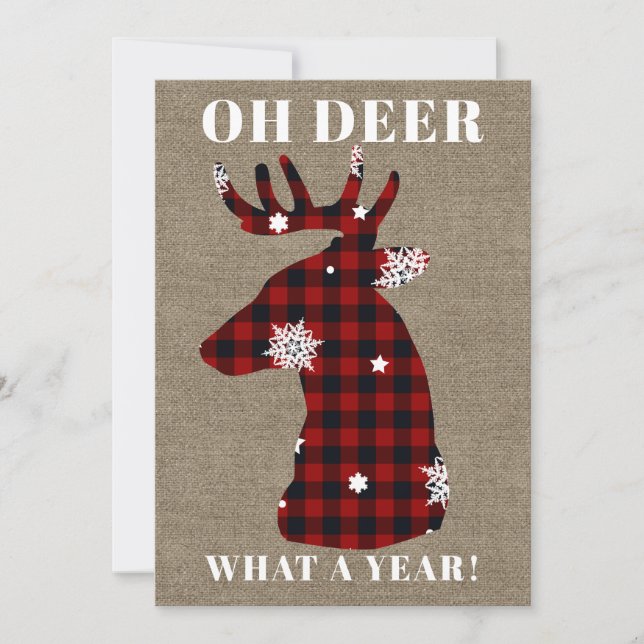 Cartes Pour Fêtes Annuelles Russe Burlap Plaid Snowflake Oh Deer Christmas (Devant)