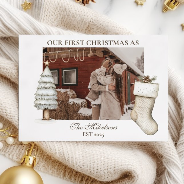 Cartes Pour Fêtes Annuelles Russe Cabine Premier Noël Couple Photo (Créateur téléchargé)