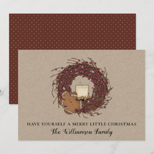 Cartes Pour Fêtes Annuelles Russe Country Berry Wreath Grubby Candle Merry