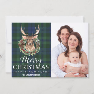 Cartes Pour Fêtes Annuelles Russe Deer Wreath Tartan Photo Noël 2