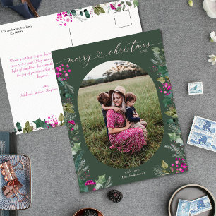 Cartes Pour Fêtes Annuelles Russe Green Botanical Joyeux Noël Photo