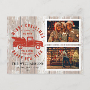 Cartes Pour Fêtes Annuelles Russe Joyeux Arbre de Noël Bois Camion Rouge 2 Pho