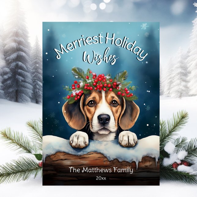 Cartes Pour Fêtes Annuelles Russe neige Merriest Noël Voeux Chien Beagle (Adorable Winter Snowy Scene With Peeking Dogs or Farm/Woodland Animals - Over 50 to Choose From!)
