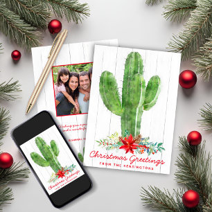 Cartes Pour Fêtes Annuelles Russe Noël Cactus Bois Photo de vacances