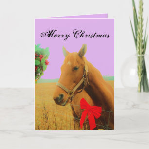 Cartes Pour Fêtes Annuelles Russe Noël Cheval Brown Rouge Bow moderne rose
