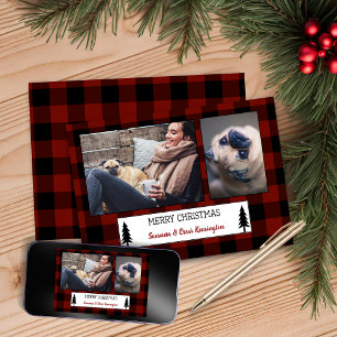 Cartes Pour Fêtes Annuelles Russe Noël Rouge Buffalo Plaid Photo de vacances