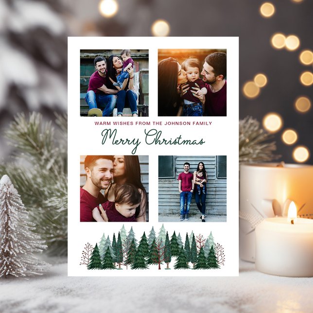 Cartes Pour Fêtes Annuelles Russe Photo de famille sapin de Noël (Rustic Family 4 Photo Christmas Pine Tree Holiday Card)