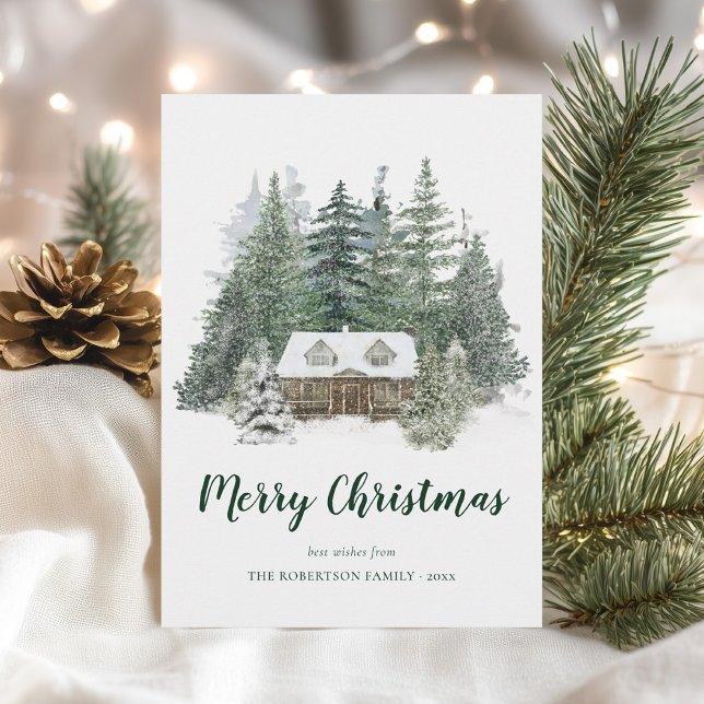 Cartes Pour Fêtes Annuelles Russe Pine d'hiver Forêt Cabine Noël (Créateur téléchargé)