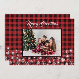 Cartes Pour Fêtes Annuelles Russe Rouge noir Buffle Plaid Family Photo