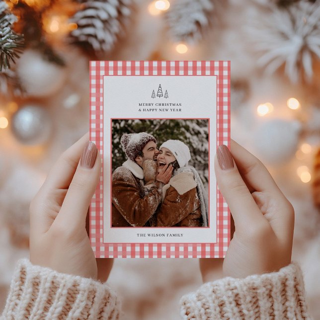 Cartes Pour Fêtes Annuelles Russe Rouge Plaid Couple photo Noël (Créateur téléchargé)