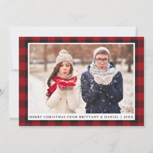 Cartes Pour Fêtes Annuelles Russe Rouge Plaid Joyeux Noël Couple Photo