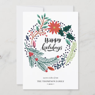 Cartes Pour Fêtes Annuelles Russe Vert Rouge Poinséttia Floral Wreath Simple
