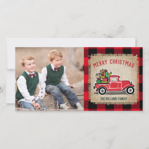 Cartes Pour Fêtes Annuelles Russe Vintage Camion Rouge Buffalo Plaid Photo