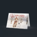 Cartes Pour Fêtes Annuelles Russe Vintage Snowman Chien Woodland hiver<br><div class="desc">Cette belle carte de vacances présente un adorable chiot en peluche, habillé d'un casquette et d'une écharpe rouges, à côté d'un minuscule bonhomme de neige dans une forêt paisible et enneigée. Avec des textures douces d'aquarelle et un esprit ludique, c'est le moyen parfait de répandre la joie aux amoureux de...</div>