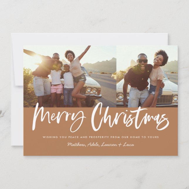 Cartes Pour Fêtes Annuelles Rust et blanc script joyeux noël multi photo (Devant)