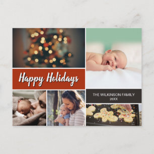 Cartes Pour Fêtes Annuelles Rust Orange Happy Holidays Photo Collage Noël