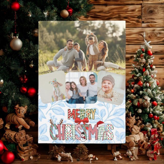 Cartes Pour Fêtes Annuelles Rustic 4 Photo Merry Christmas Holiday Card (Créateur téléchargé)