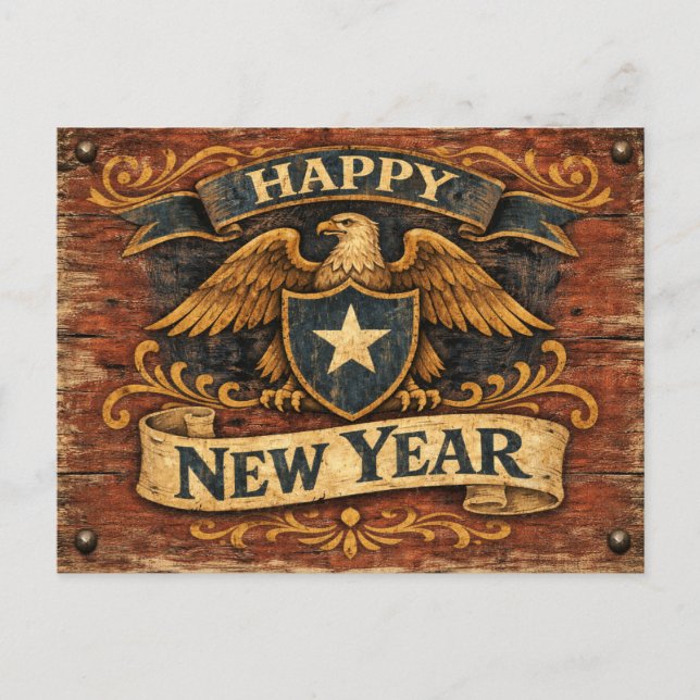 Cartes Pour Fêtes Annuelles Rustic Americana Eagle Shield New Year (Devant)