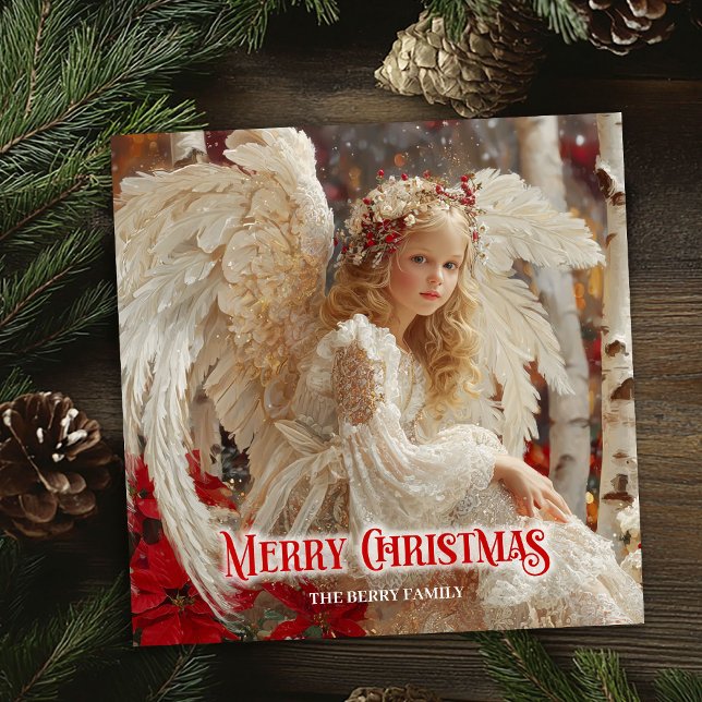 Cartes Pour Fêtes Annuelles Rustic angelic angel digital holiday greeting card (Rustic angelic angel digital holiday greeting card)