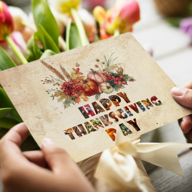 Cartes Pour Fêtes Annuelles Rustic Automne Citrouille et Bon thanksgiving Feui (Créateur téléchargé)