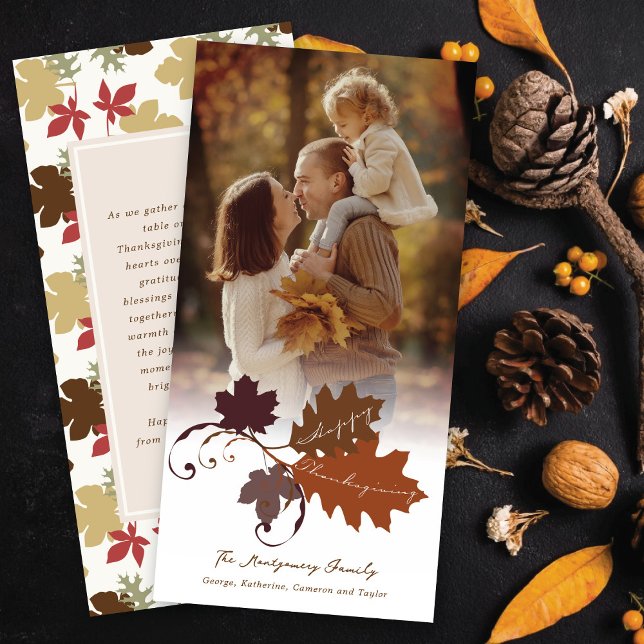 Cartes Pour Fêtes Annuelles Rustic Automne Feuilles Bon thanksgiving Photo (Créateur téléchargé)
