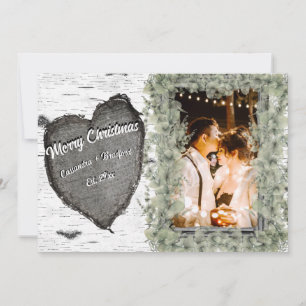 Cartes Pour Fêtes Annuelles Rustic Bark Wood Heart Photo de famille